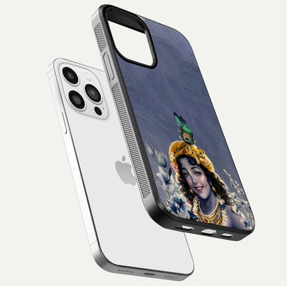 Lord Krishna Glass Case for iPhone 13 Pro Max floating dual-view showing glossy shine and divine artistic pattern