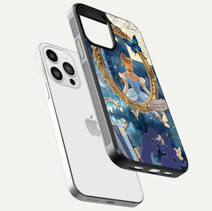 Midnight Queen Glass Case for iPhone 13 Pro Max floating dual-view mockup showing HD glass shine and luxury art