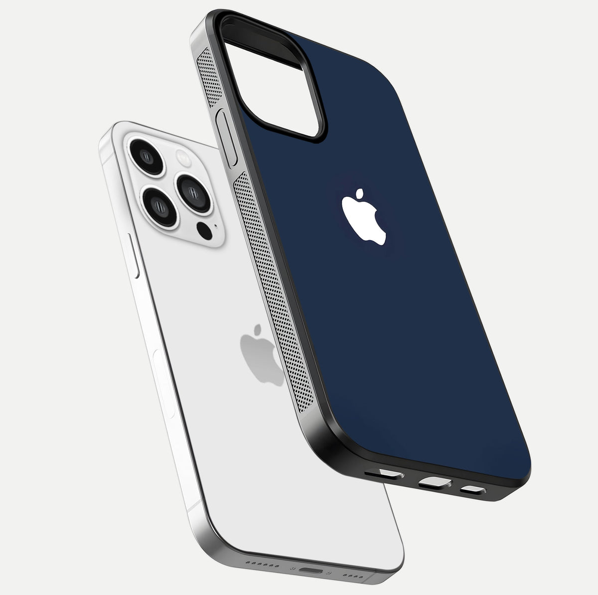 Minimal Apple Night Glass Case for iPhone 13 Pro Max floating dual-view mockup showing HD shine and minimal style