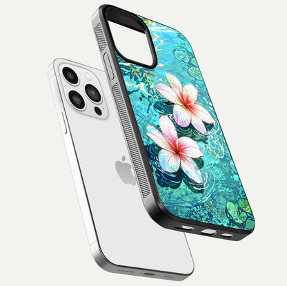 Pink Flowers in Water Glass Case for iPhone 13 Pro Max floating dual-view mockup showing gloss and floral clarity