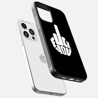 Rebel Mode On Glass Case for iPhone 13 Pro Max floating dual-view mockup displaying gloss shine and statement art
