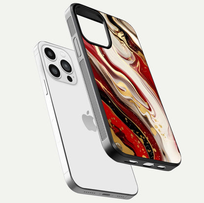 Red & White Marble Glass Case For iPhone 13 Pro Max