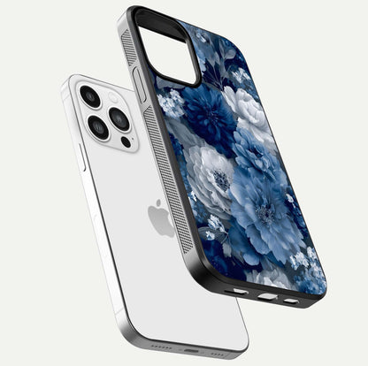 Royal Bloom Garden Glass Case for iPhone 13 Pro Max floating dual-view mockup displaying gloss and print clarity