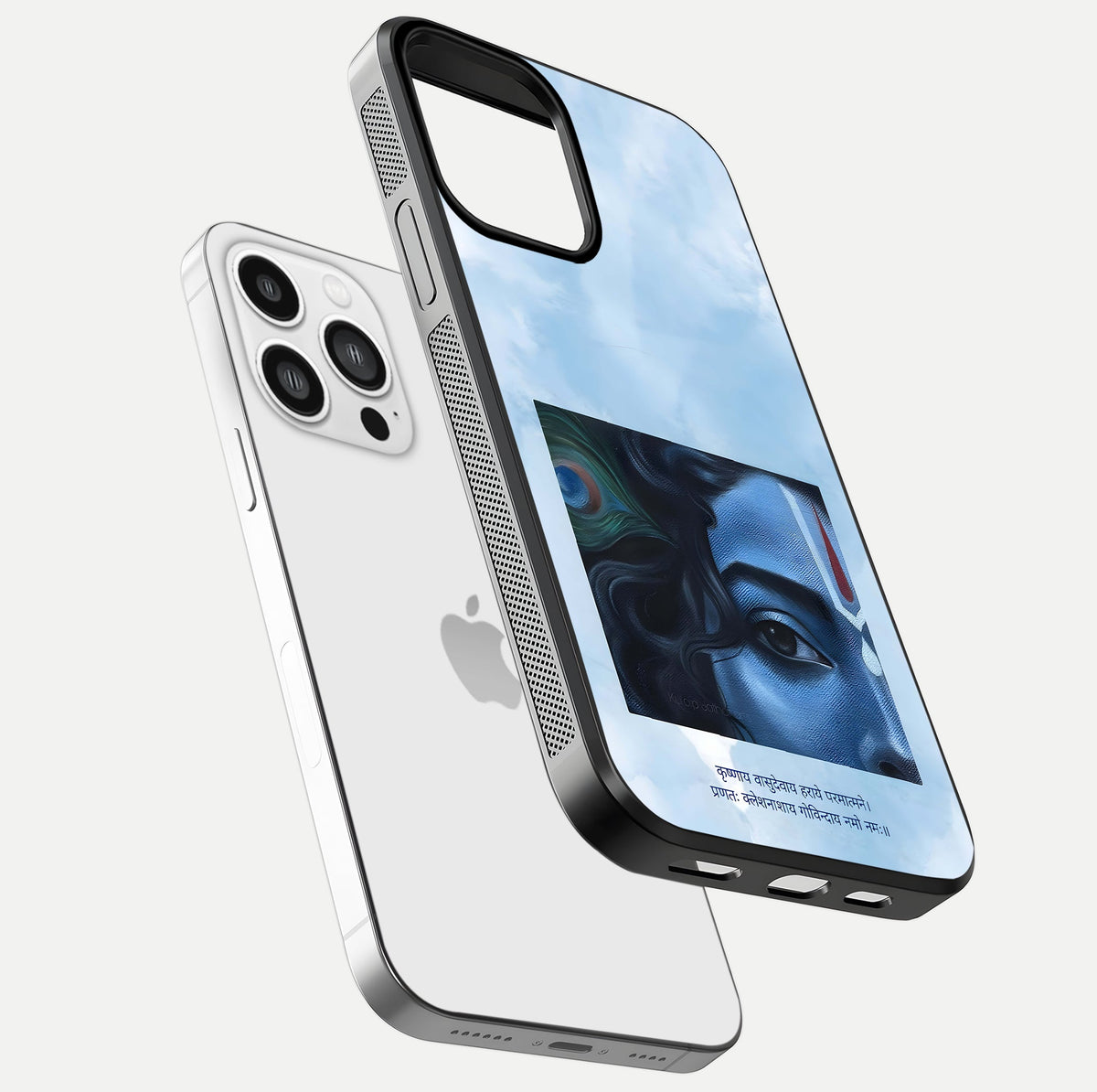 Spring Wing Garden Glass Case for iPhone 13 Pro Max floating dual-view mockup showing gloss texture and vivid print