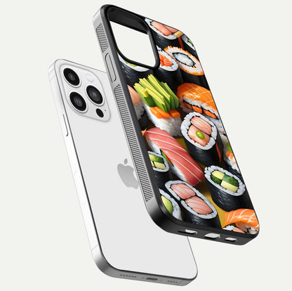 Venom Web Emblem Glass Case for iPhone 13 Pro Max floating dual-view mockup displaying gloss shine and HD print