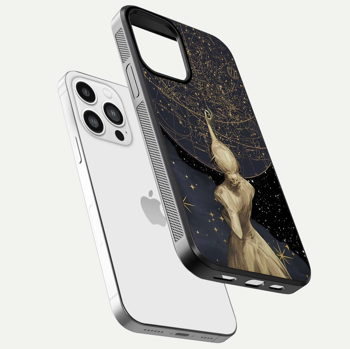 Sweet Cherry Chaos Glass Case for iPhone 13 Pro Max floating dual-view mockup displaying gloss surface and depth