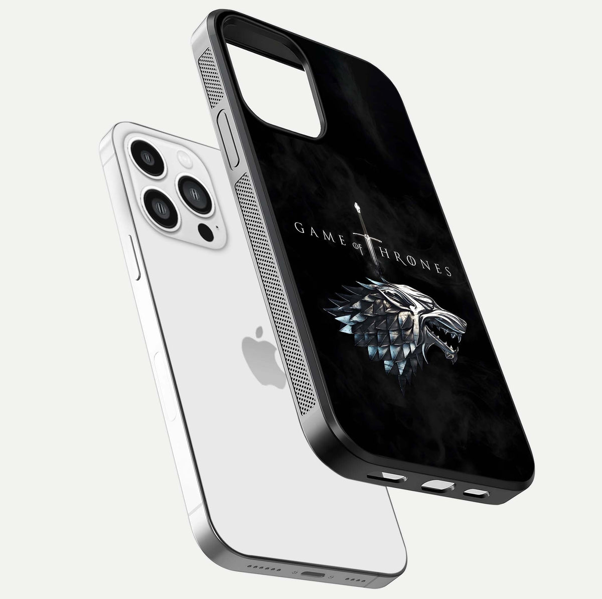 Temple Cat Scenery Glass Case for iPhone 13 Pro Max floating dual-view mockup displaying gloss and depth detail