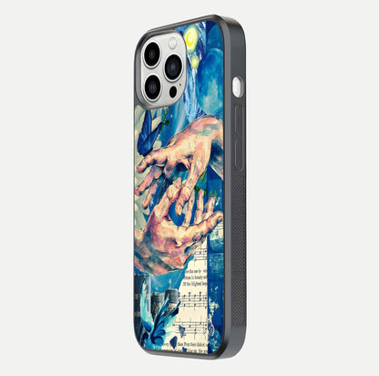 Aesthetic Divider Glass Case for iPhone 13 Pro Max side-angle image showing divider pattern print, camera module, and glossy finish reflection