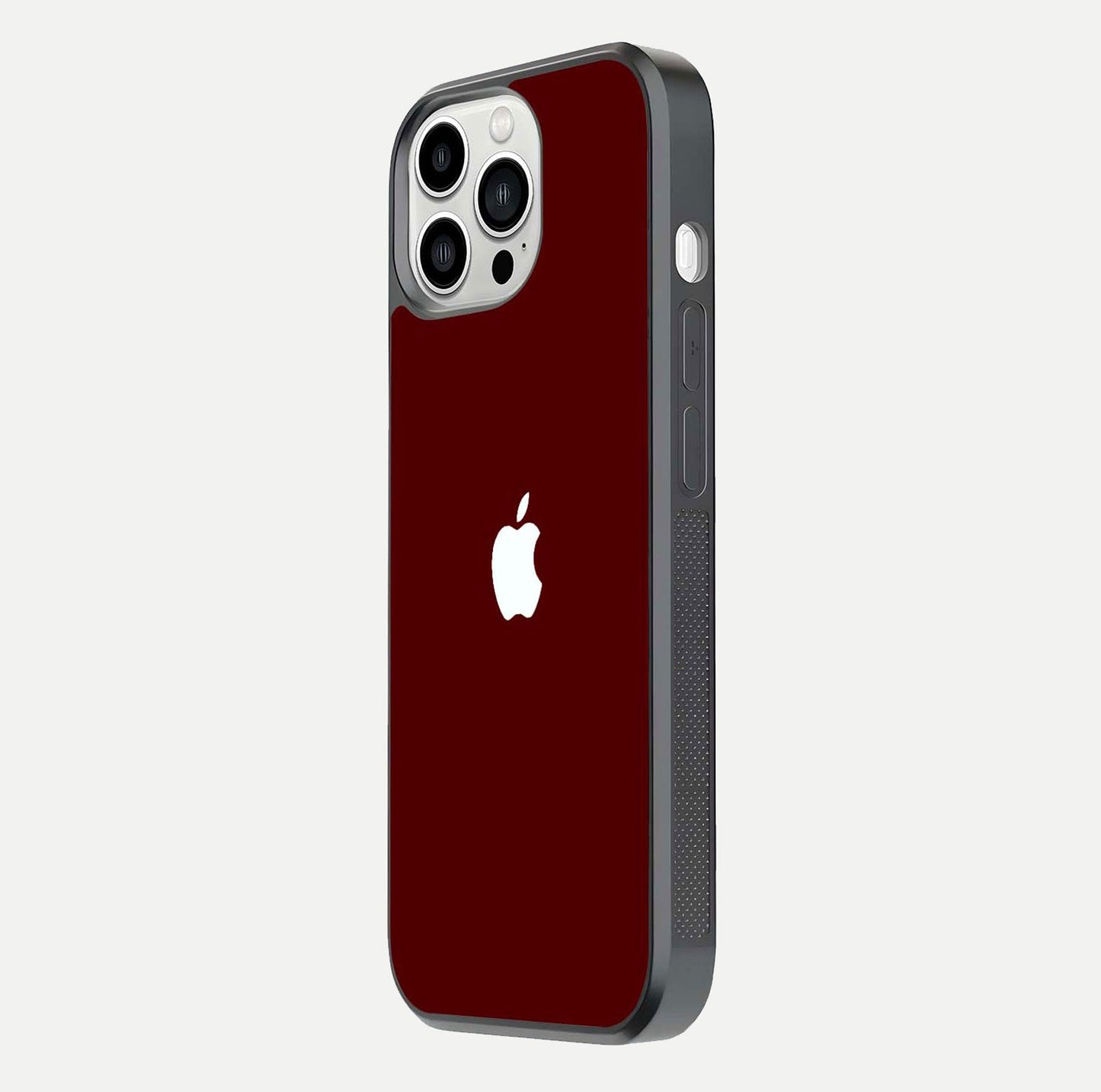 Apple Crimson Core Glass Case for iPhone 13 Pro Max side-angle shot showing camera bump alignment and glossy shine