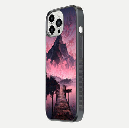 Beautyful Mountain View Glass Case for iPhone 13 Pro Max side-angle image displaying mountain artwork and gloss surface