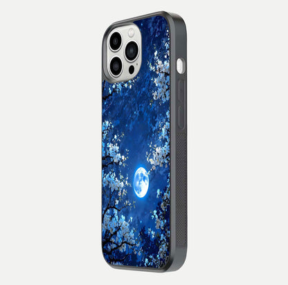 Blossom Moonlight Sky Glass Case for iPhone 13 Pro Max side-angle view emphasizing moonlight tones and protective edge