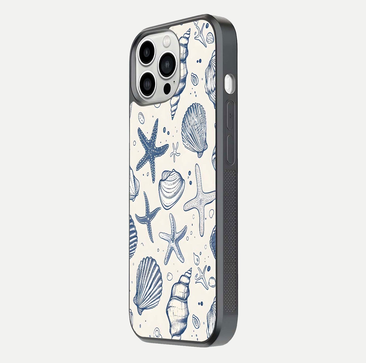 Blue Ocean Outline Glass Case for iPhone 13 Pro Max side-angle view showing clear edge lines and oceanic blue glow