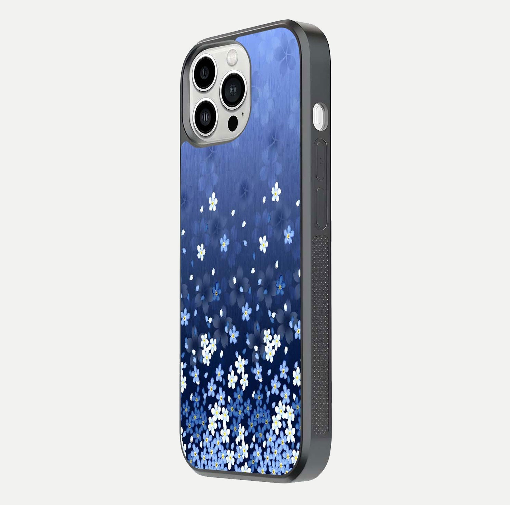 Blue Starry Glass Case for iPhone 13 Pro Max side-angle photo showing light reflection and detailed star pattern