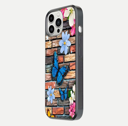 Brick Bloom Flight Glass Case for iPhone 13 Pro Max side-angle photo showing curve shine and detailed petal contrast