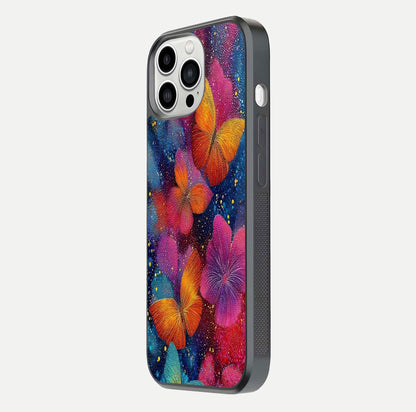 Butterfly Dream Mist Glass Case for iPhone 13 Pro Max side-angle image showing soft gradient and reflective glow
