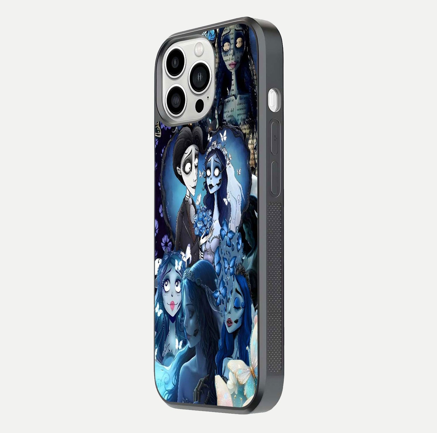 Butterfly Ghost Soul Glass Case for iPhone 13 Pro Max side-angle image capturing edge light and deep design tones