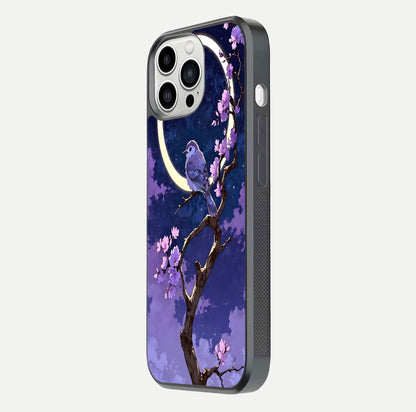 Celestial Bird Blossom Glass Case for iPhone 13 Pro Max side-angle image showing detailed wings and glossy polish