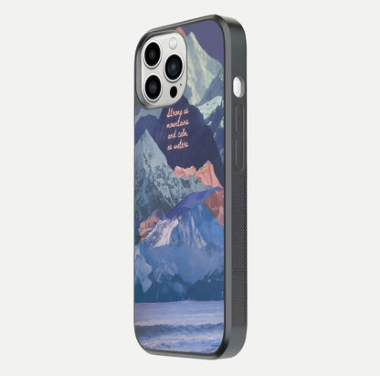 Celestial Mountain Calm Glass Case for iPhone 13 Pro Max side-angle image capturing mountain detail and shine gradient