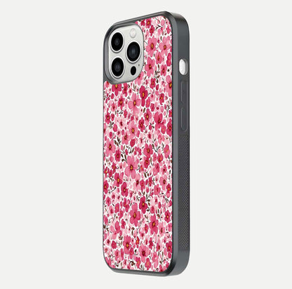Cherry Blossom Charm Glass Case for iPhone 13 Pro Max side-angle image showing reflection gloss and soft texture
