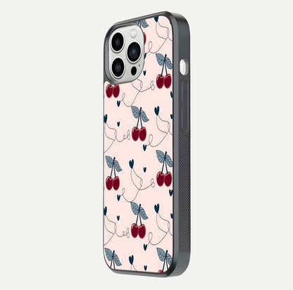 Cherry Heart Line Glass Case for iPhone 13 Pro Max side-angle view capturing smooth curves and shine effect