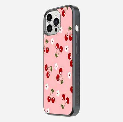 Cherry Love Mood Glass Case for iPhone 13 Pro Max side-angle image capturing smooth gloss and delicate details