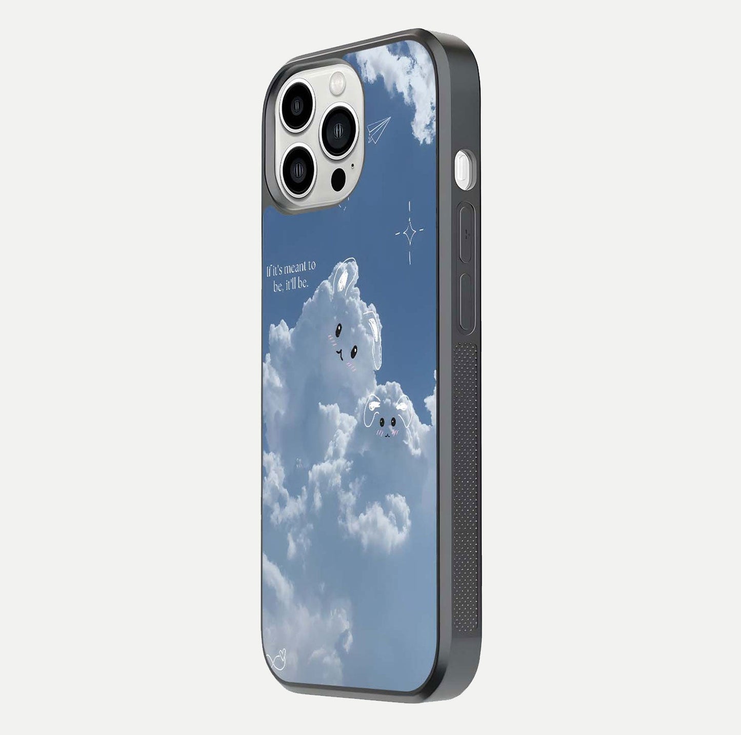 Cloud Bunny Dreams Glass Case for iPhone 13 Pro Max side-angle image capturing gloss texture and edge glow