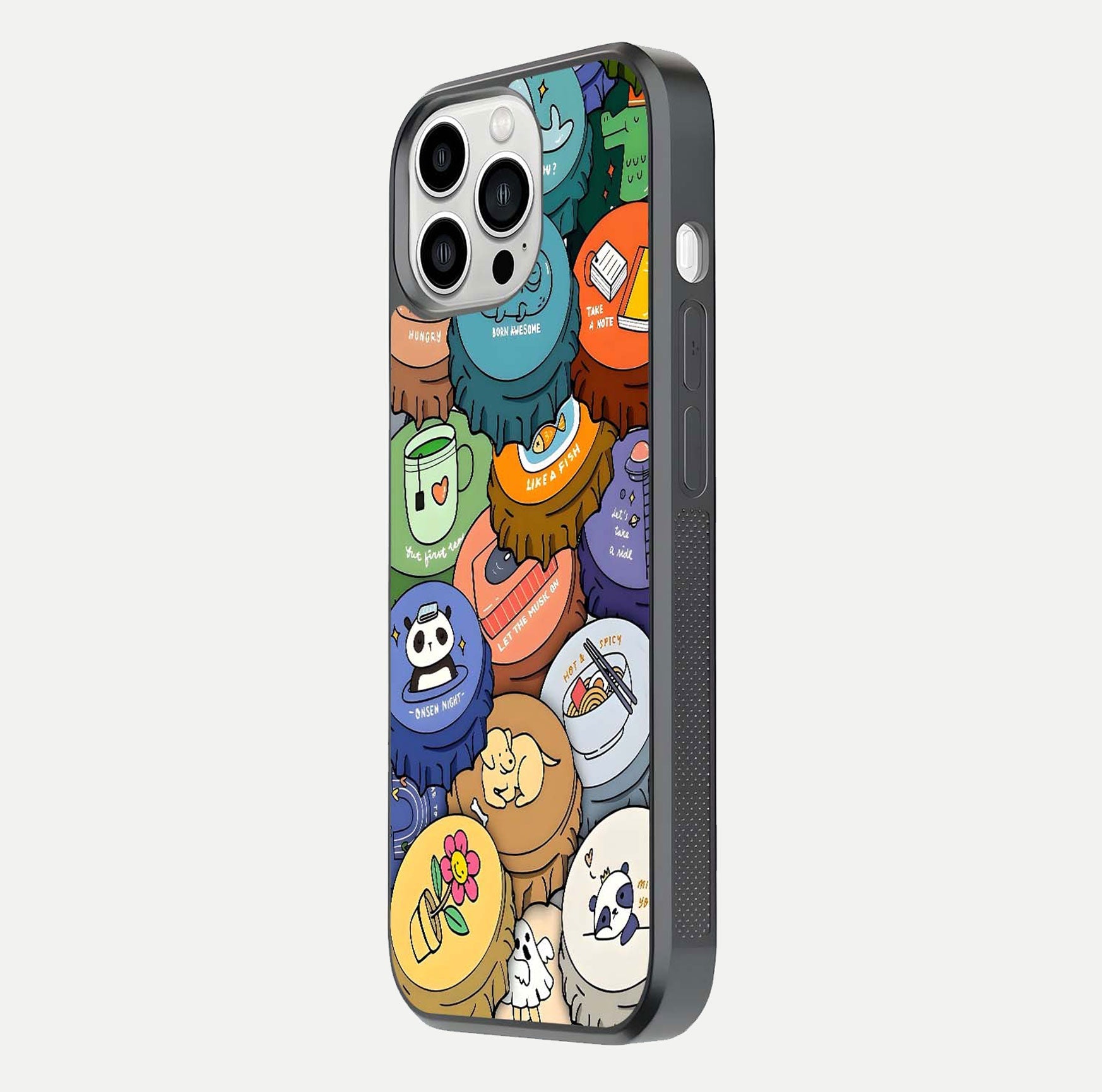 Coins Patterns Glass Case for iPhone 13 Pro Max side-angle photo capturing shine finish and curve glow
