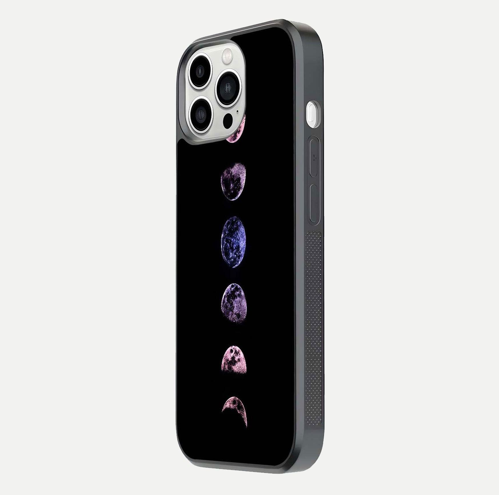 Crimson All Planets Glass Case for iPhone 13 Pro Max side-angle photo capturing edge glow and glass reflection