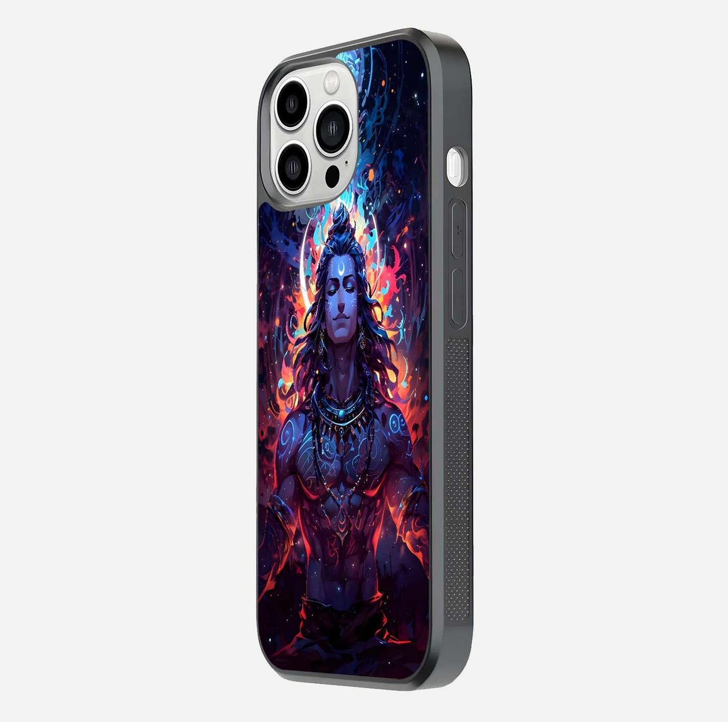 Divine Fire Shiv Glass Case for iPhone 13 Pro Max side-angle image showing reflection clarity and shine