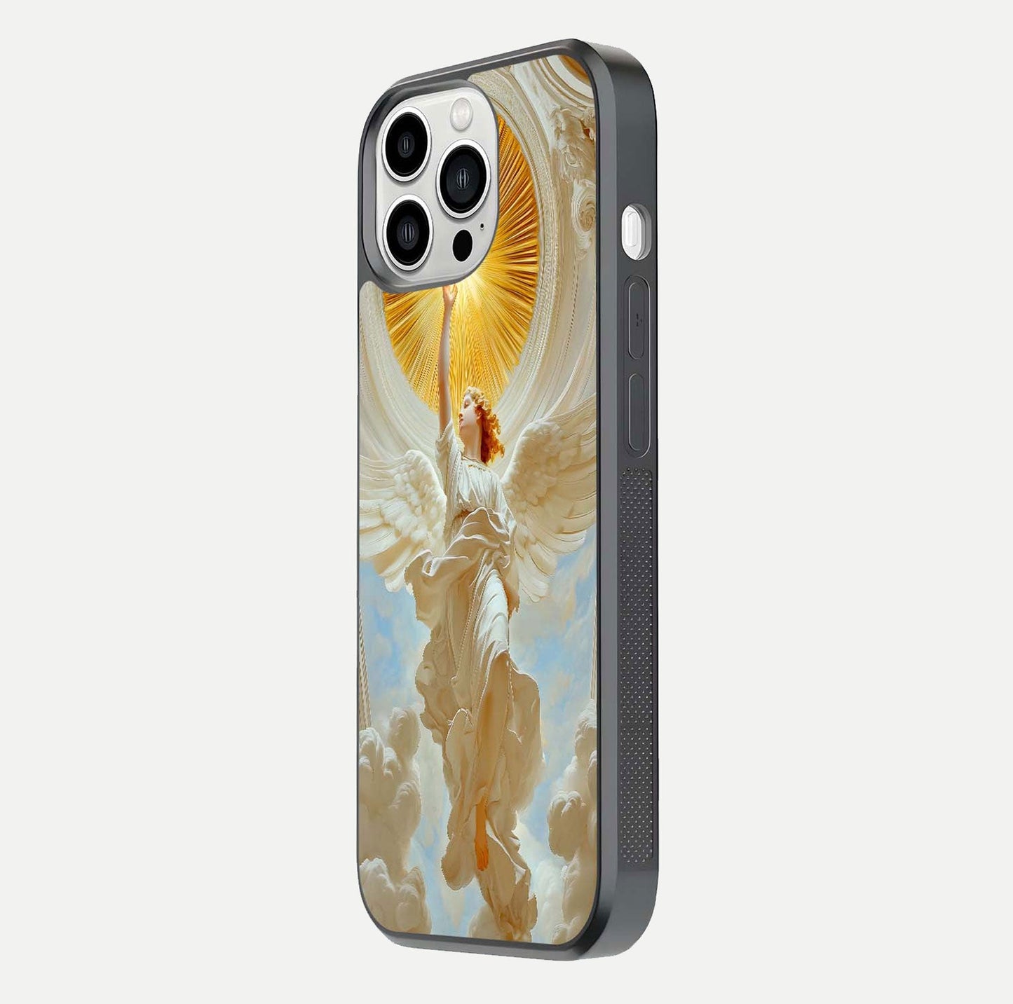 Divine Light Angel Glass Case for iPhone 13 Pro Max side-angle image capturing reflection shine and edge finish
