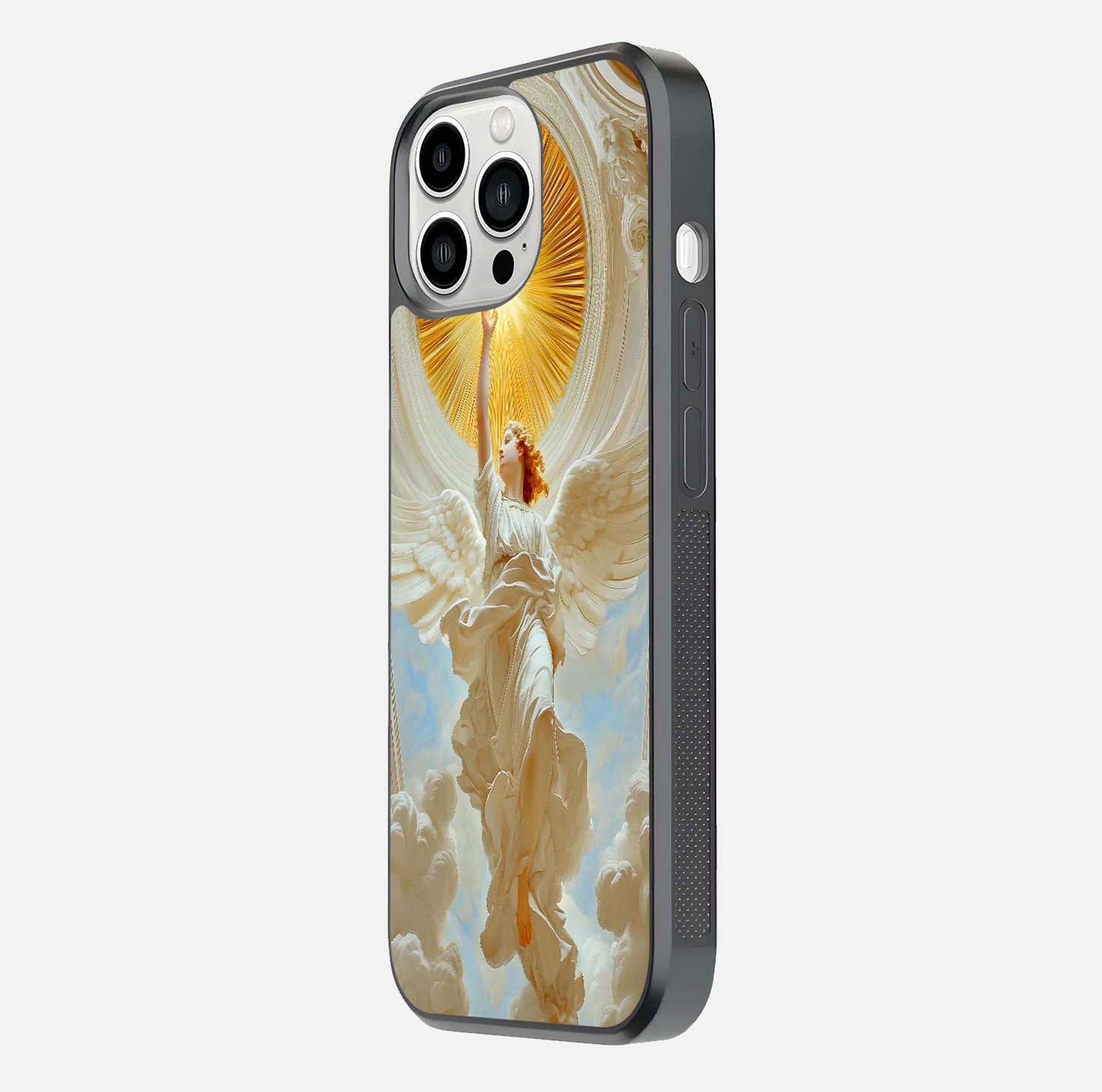 Divine Light Angel Glass Case for iPhone 13 Pro Max side-angle image capturing reflection shine and edge finish