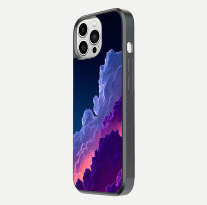 Dreamy Cloud Skies Glass Case for iPhone 13 Pro Max side-angle image showing reflection clarity and polish