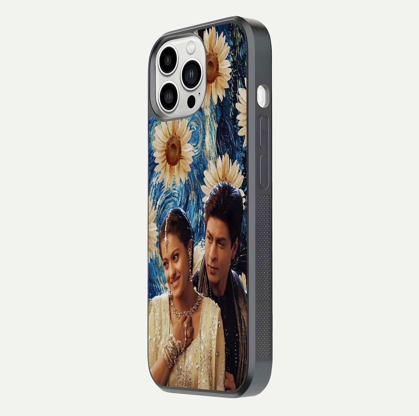 Eternal Love Story Glass Case for iPhone 13 Pro Max side-angle photo showing curved edges and polished surface
