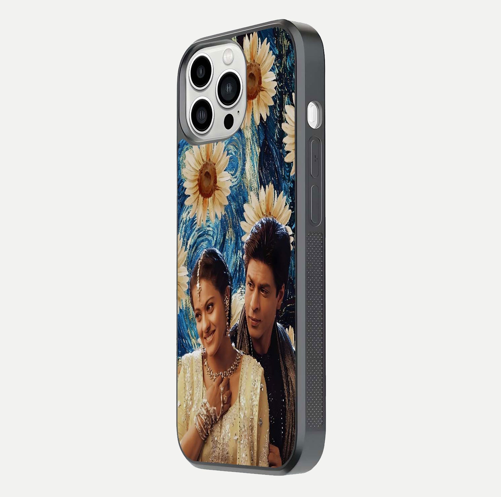 Eternal Love Story Glass Case for iPhone 13 Pro Max side-angle photo showing curved edges and polished surface