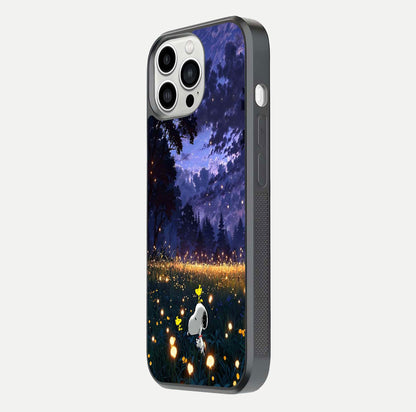 Firefly Meadow Magic Glass Case for iPhone 13 Pro Max side-angle image capturing glow reflection and fine texture