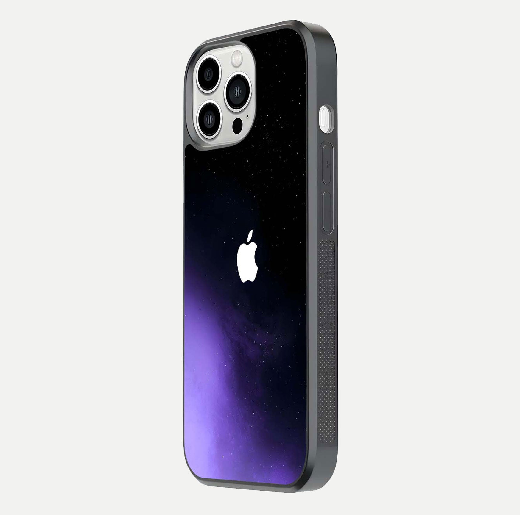 Galaxy Apple Aura Glass Case for iPhone 13 Pro Max side-angle image showing glossy surface and soft reflection hues