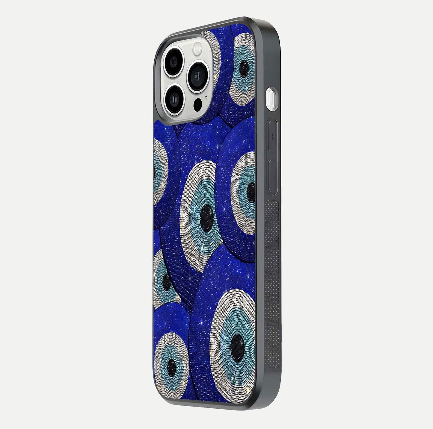 Galaxy Eye Flow Glass Case for iPhone 13 Pro Max side-angle image showing reflection detail and premium shine