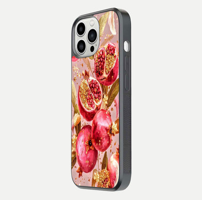 Golden Bloom Glow Glass Case for iPhone 13 Pro Max side-angle image showing light reflection, gloss texture, and rich tone