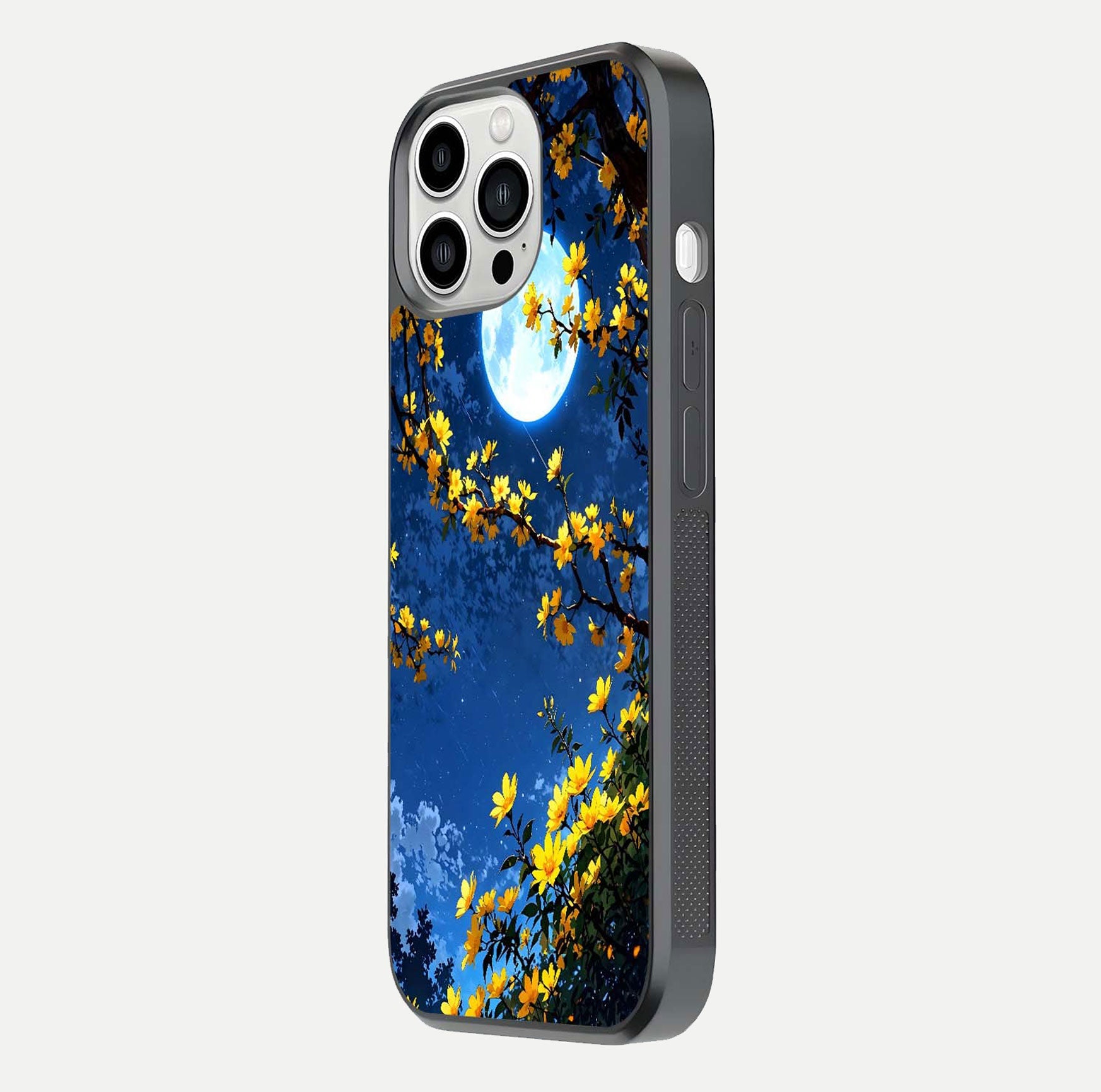 Golden Night Glow Glass Case for iPhone 13 Pro Max side-angle image showing reflection clarity and elegant golden tone