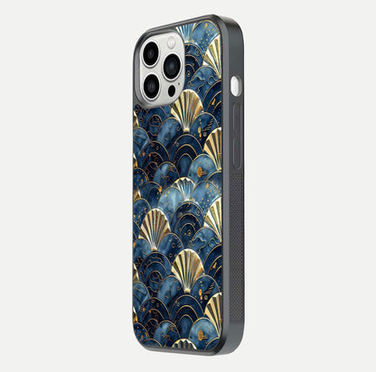 Golden Wave Luxe Glass Case for iPhone 13 Pro Max side-angle image showing reflection clarity and polished finish