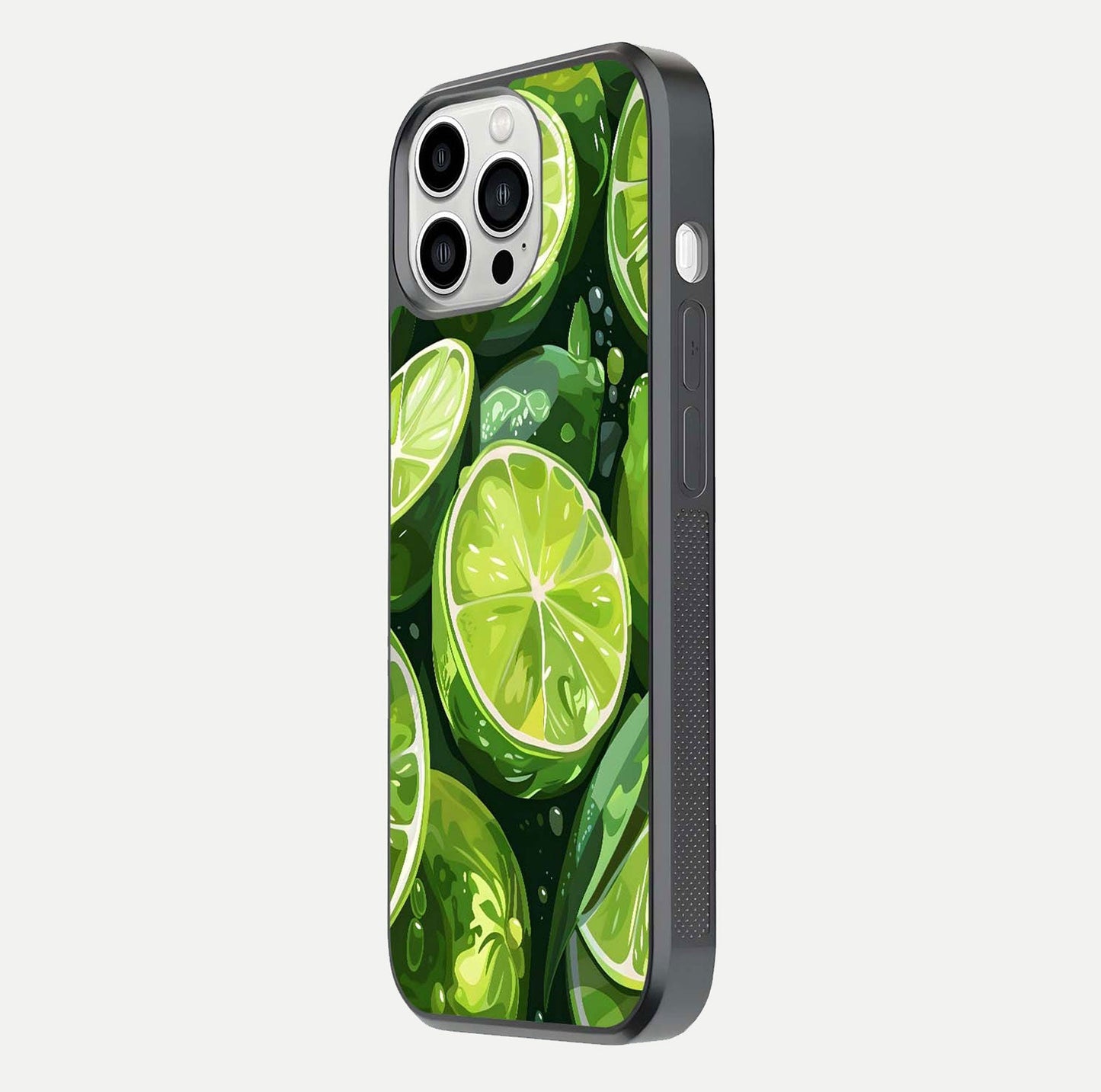 Green Lemon Glass Case for iPhone 13 Pro Max side-angle image showing reflection glow and juicy color tones