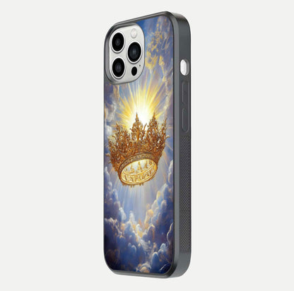 Heavenly Crown Light Glass Case for iPhone 13 Pro Max side-angle image showing reflection brilliance and elegant divine art
