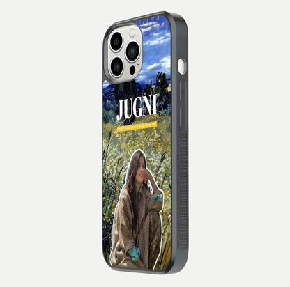 Jugni Soul Vibes Glass Case for iPhone 13 Pro Max side-angle image with stylish typography and HD finish