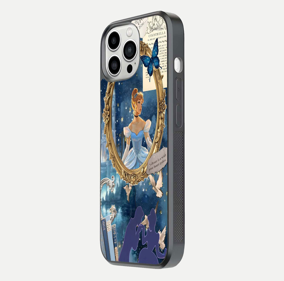 Midnight Queen Glass Case for iPhone 13 Pro Max side-angle image showing reflection brightness and elegant tone