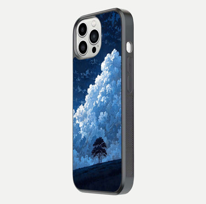 Midnight Sky Serenity Glass Case for iPhone 13 Pro Max side-angle image showing soft glow and smooth reflection