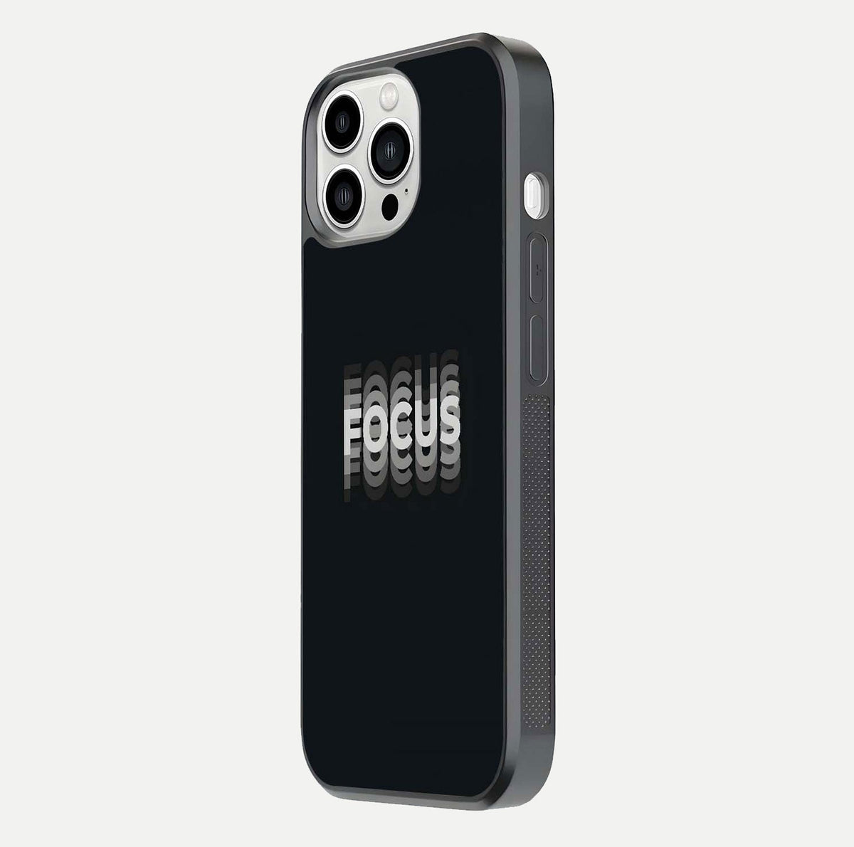 Mono Focus Vision Glass Case for iPhone 13 Pro Max side-angle image showing smooth reflection and minimal tones