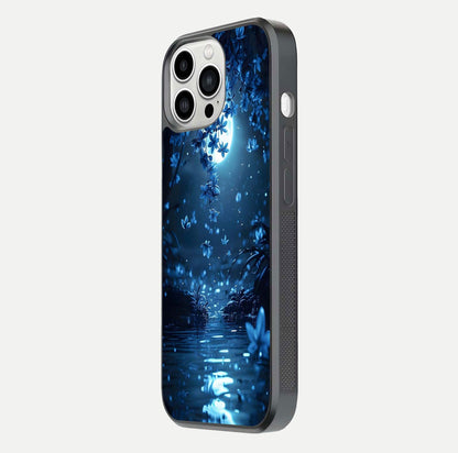 Moonlight Petal Dream Glass Case for iPhone 13 Pro Max side-angle image showing reflection and petal detail