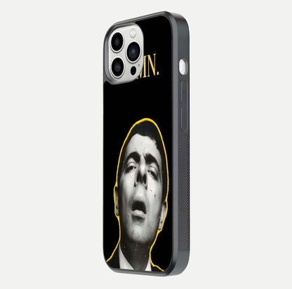 Mr Bean Damn Glass Case for iPhone 13 Pro Max side-angle image emphasizing HD print clarity and playful theme