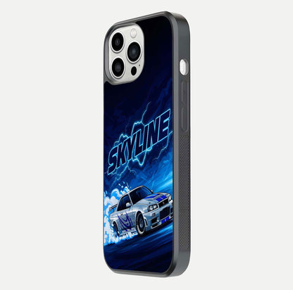 Neon Drift Beast Glass Case for iPhone 13 Pro Max side-angle image showing reflection depth and bold neon tones