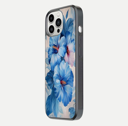 Ocean Hibiscus Grace Glass Case for iPhone 13 Pro Max side-angle image showing smooth texture and hibiscus details